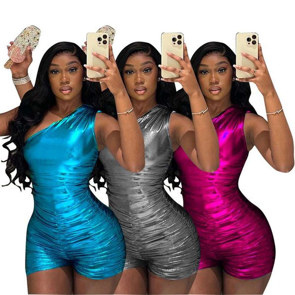 designer summer rompers women sleeveless inclined shoulder jumpsuits fashion