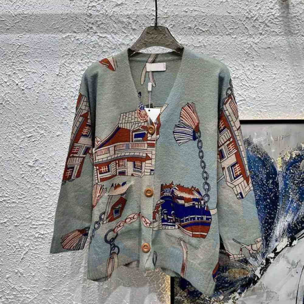 designer sweater women cardigan sweaters autumn fashion art graffiti print