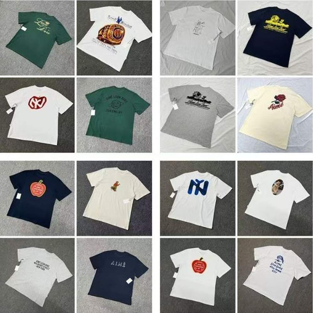 Designer T Shirt Fun Printing Leons Dore Loose Casual Cotton Short Sleeve Couple Summer Retro Shirt Graffiti Dark Blue Dark Green French Gre