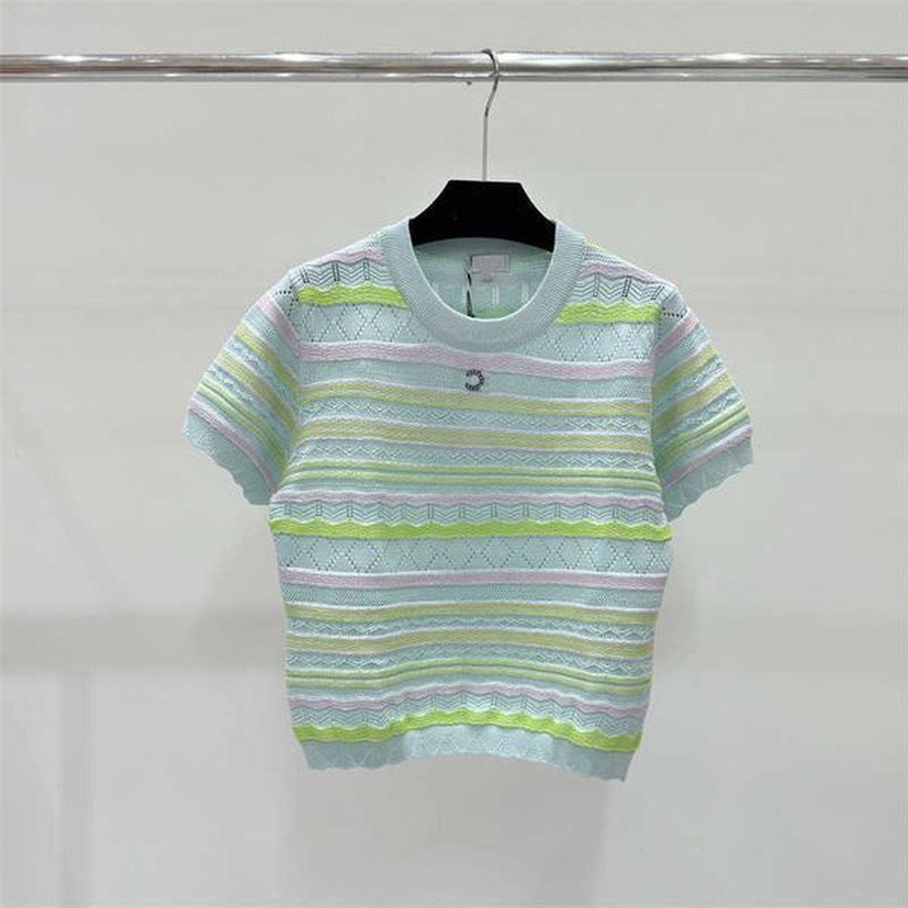 designer t shirt women tops summer knitted hollow striped short
