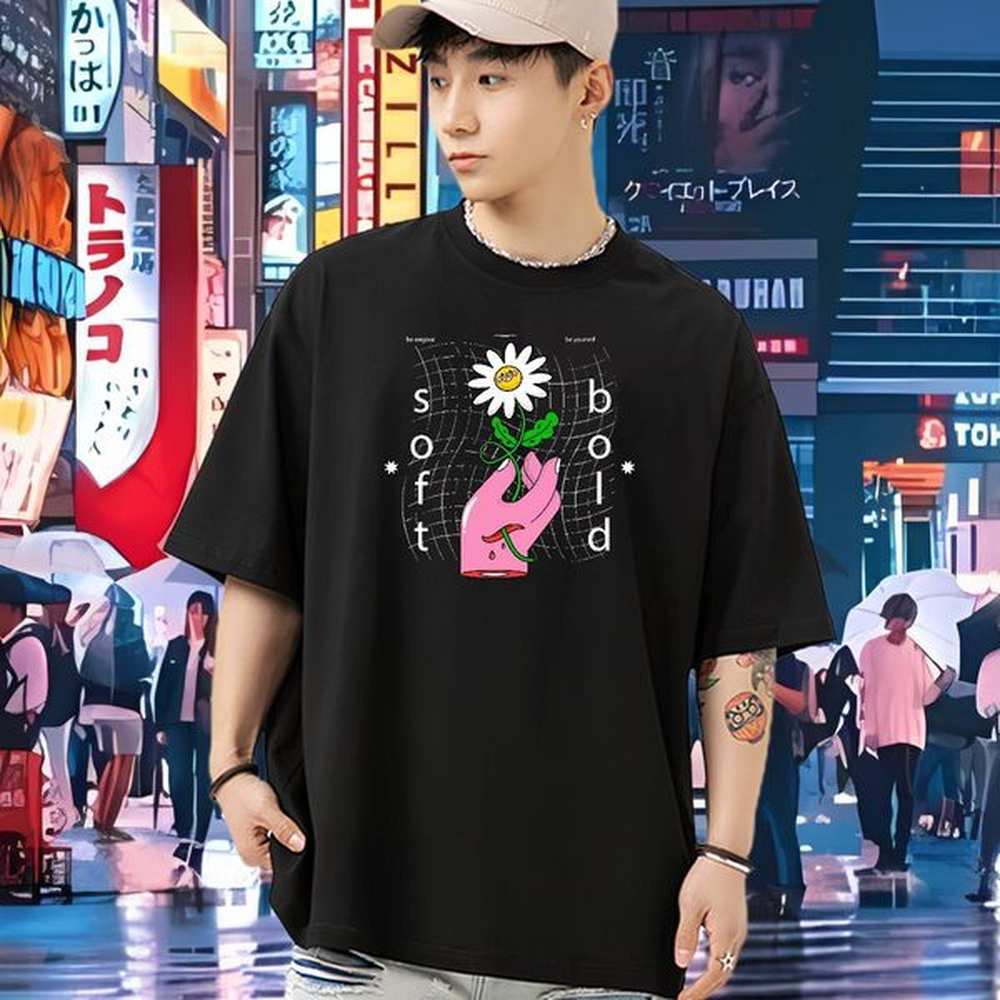Designer T Shirts Men 230g Cotton flower Casual Beach Tops Tees Breathable Crew Neck Cool Men Tees Oversized