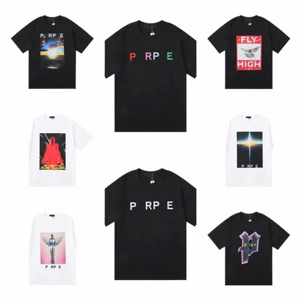 designer Tide Mens Purple T Shirts Letter Laminated Print Short Sleeve High Street Loose Oversize Casual T-shirt 100% Pure Cotton for Men an