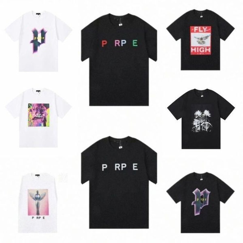 2025 Designer Tide Purple Brand High Street T Shirts Letter Laminated Print Short Sleeve Loose Oversize Casual T-shirt 100% Pure Cotton