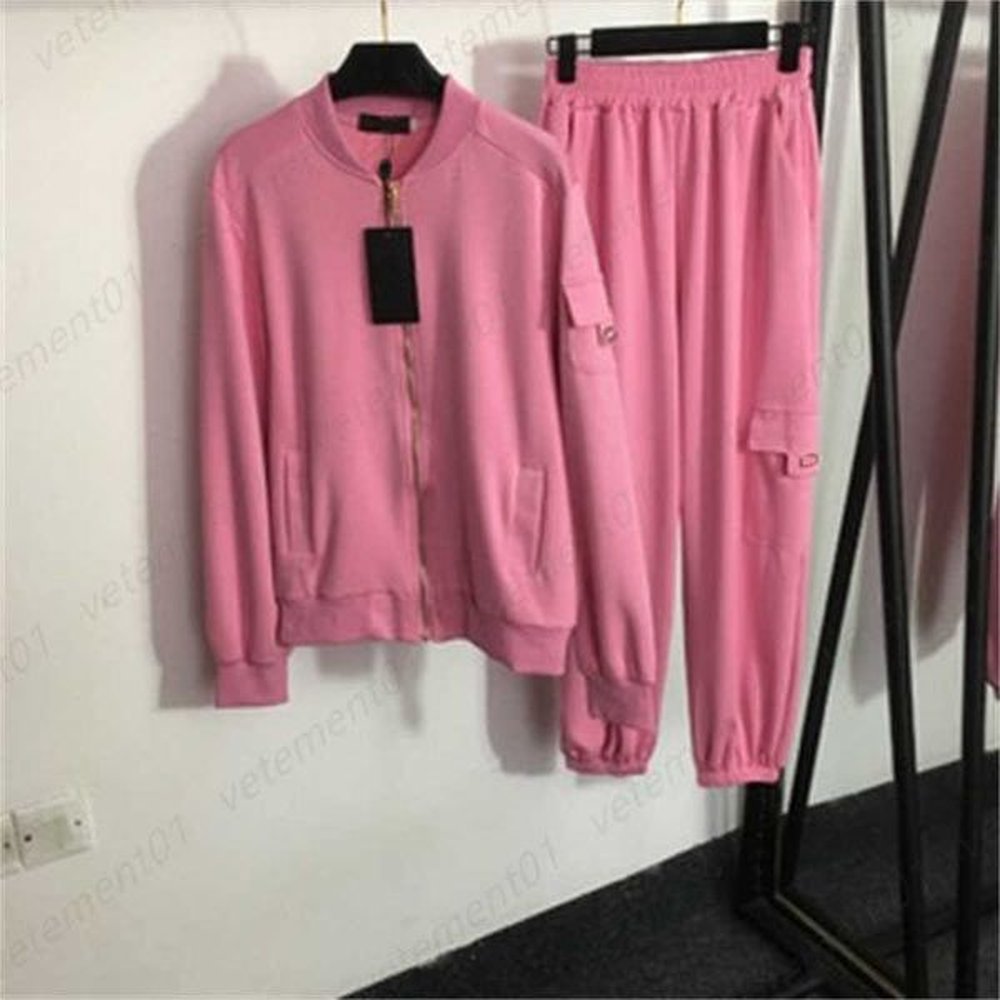 designer tracksuit piece set women side pocket long sleeve