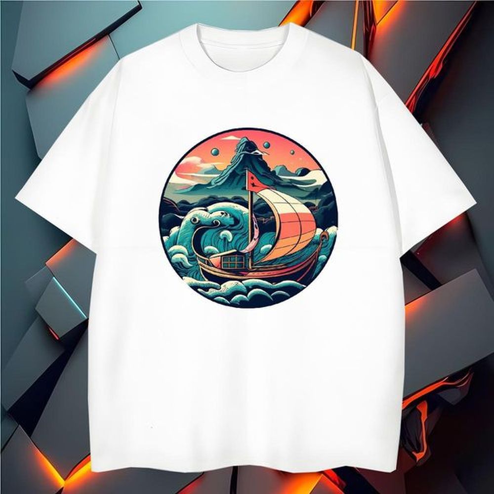 Designer Tshirts sea wave 100% Cotton 230g Daily Wear Breathable Short Sleeve T Shirt For Man Custom Printed 2024 DIY Top Tees