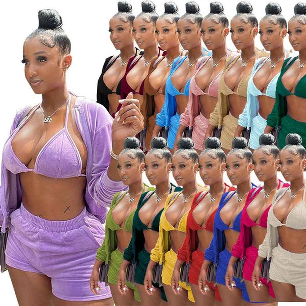 designer velvet pieces sets women tracksuits sexy halterneck