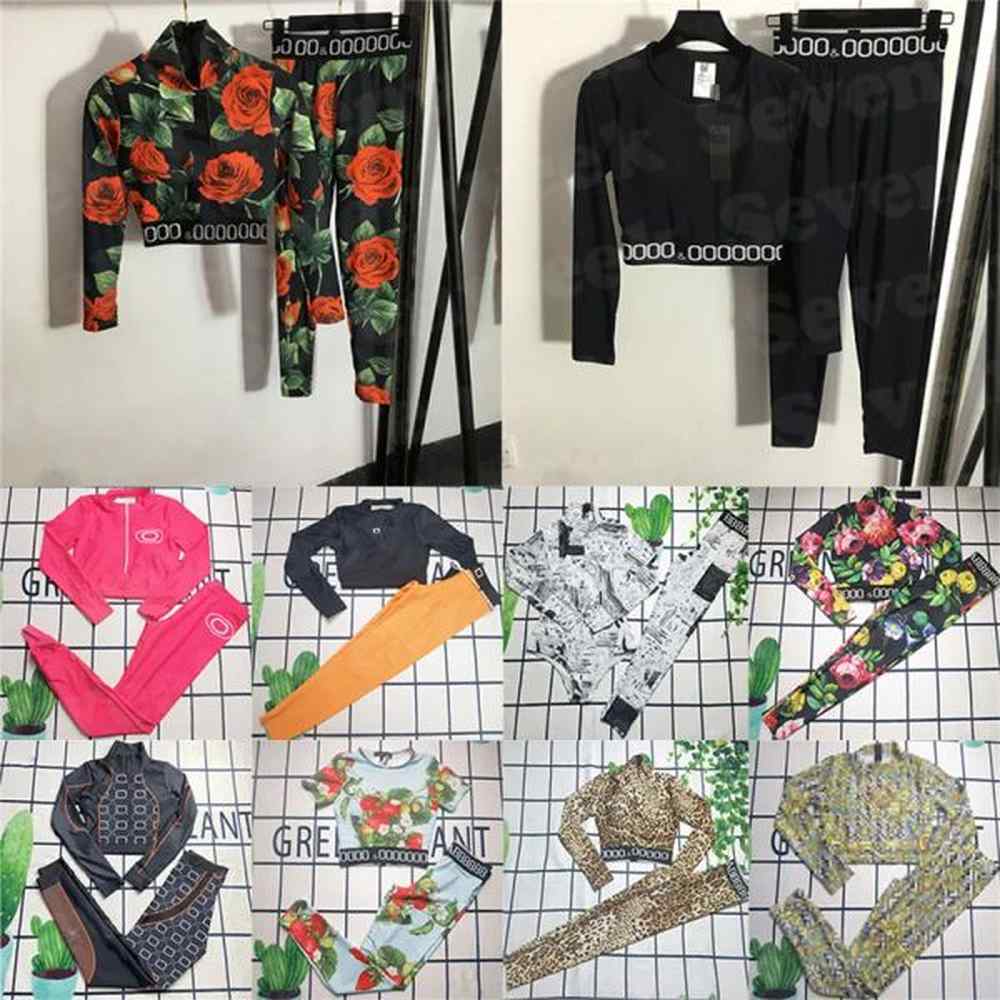 designer woman tracksuits print floral letters vintage yoga outfit padded
