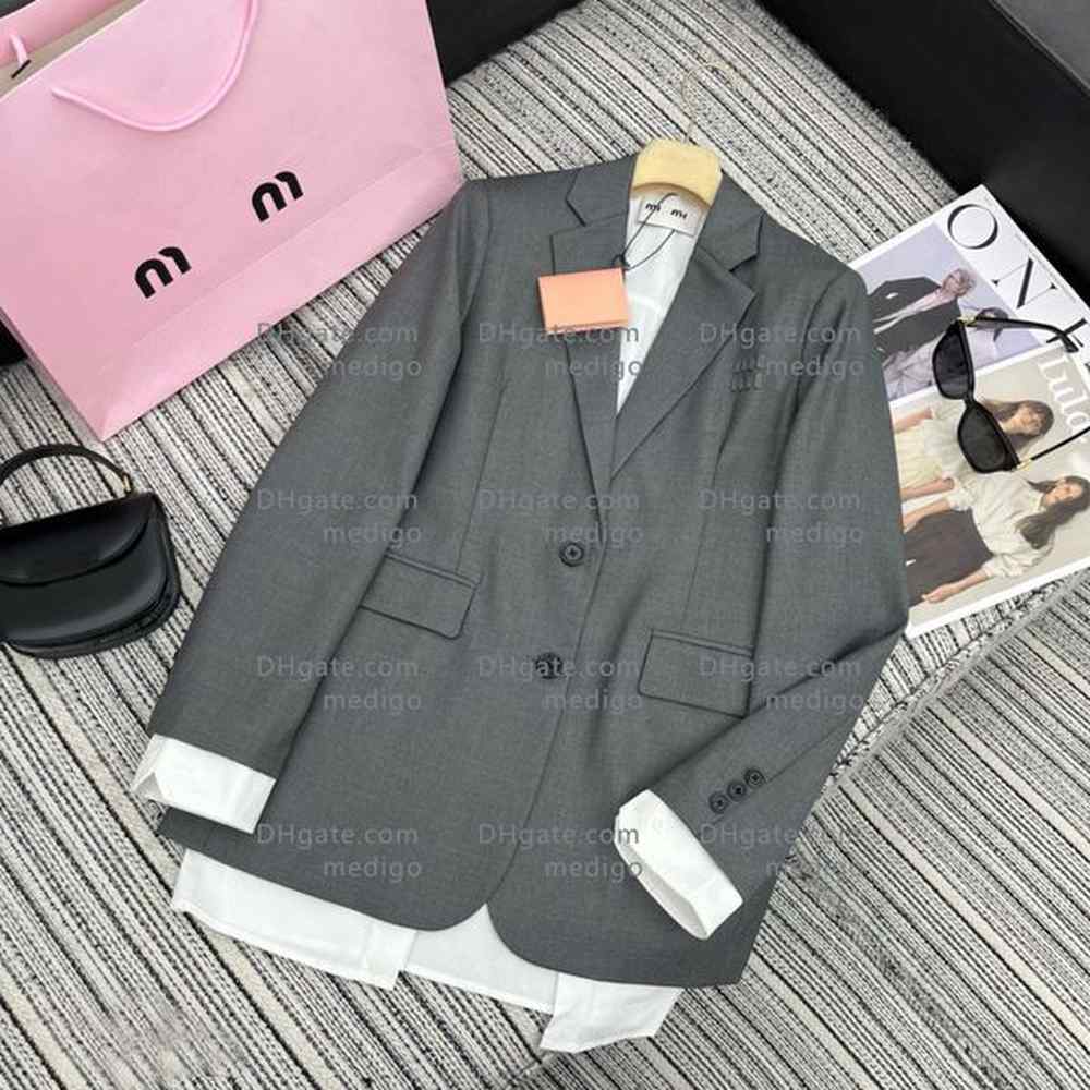 designer women blazer jacket coat woman classic gray pattern spring