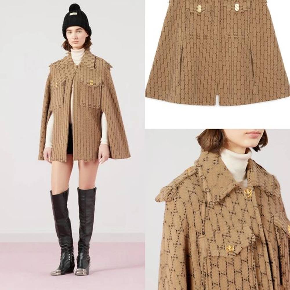 designer women cape woolen overcoat trench lady jacket letter print