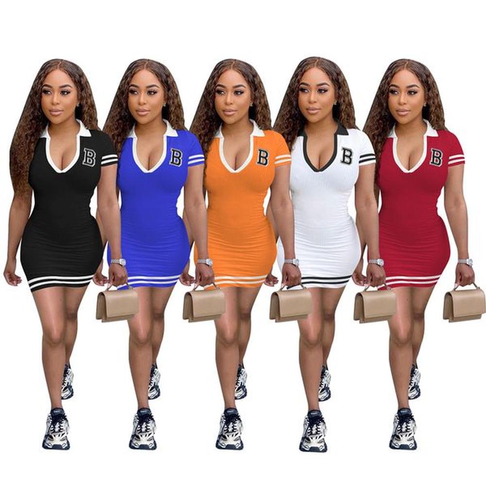 designer women casual dresses summer short sleeve baseball uniform