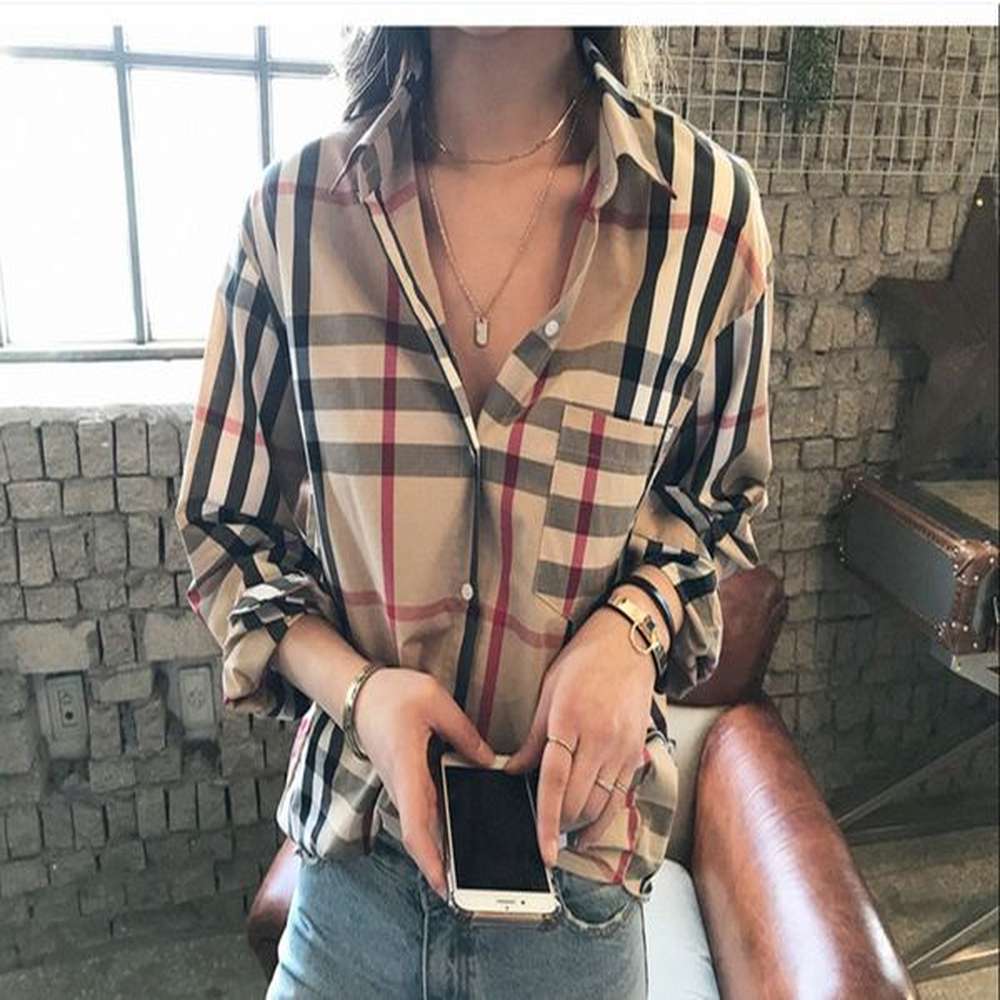 designer women clothing blouses shirts fashion classic summer new plaid