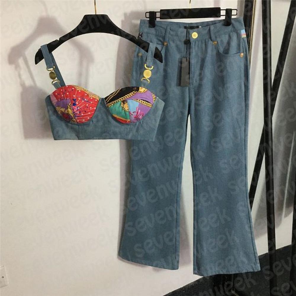designer women denim vest jeans fashion pcs sets luxury gold