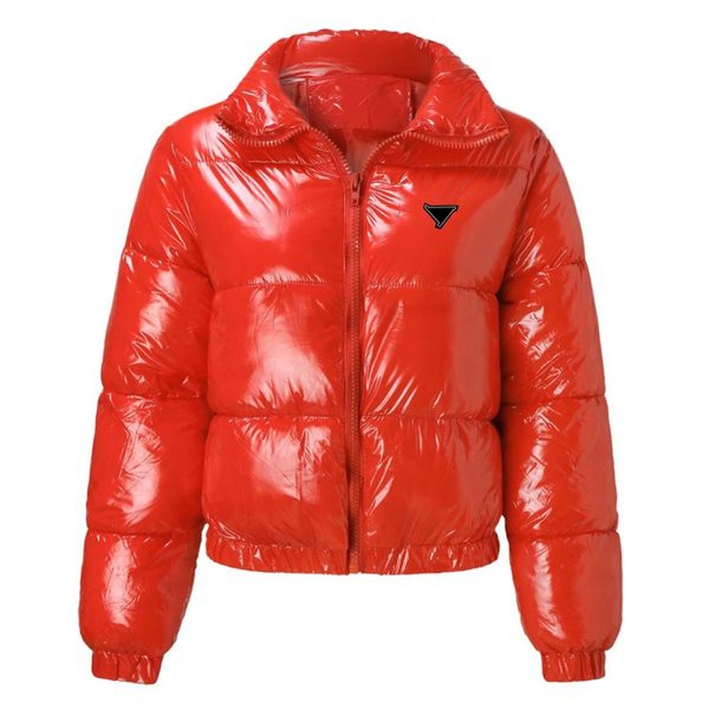 designer women puffer jacket stand up collar short thick top