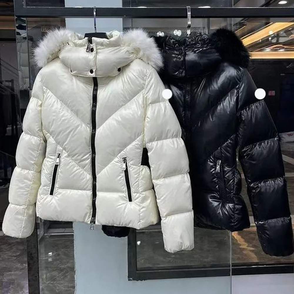 designer womens down jacket embroidered badge coat celac fur collar