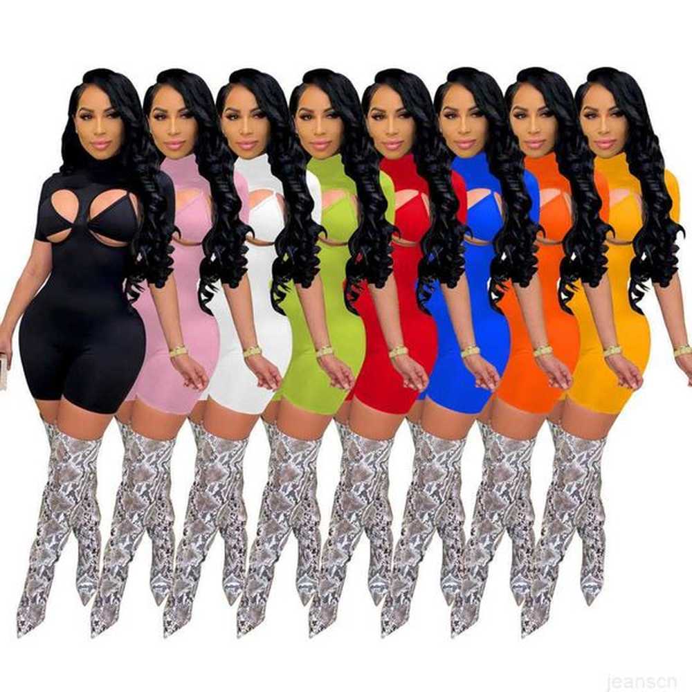 designer womens springsummer jumpsuit short sleeved tight underwear round neck