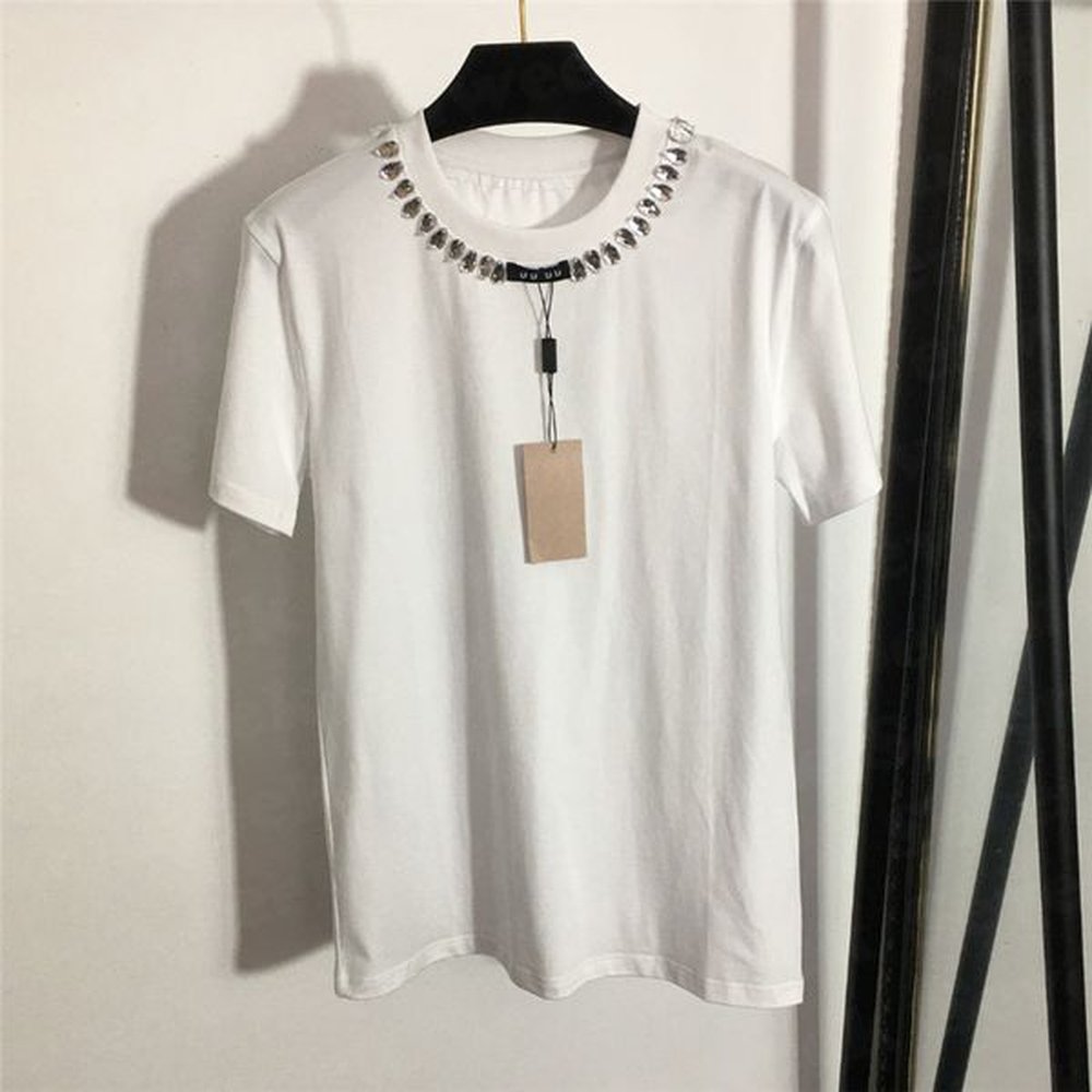 designer womens t shirts tees collar with rhinestone fashion luxury