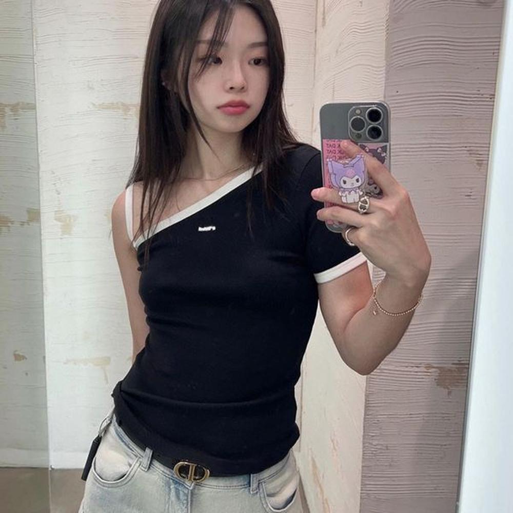 designer womens tshirt summer pure desire wind color blocking