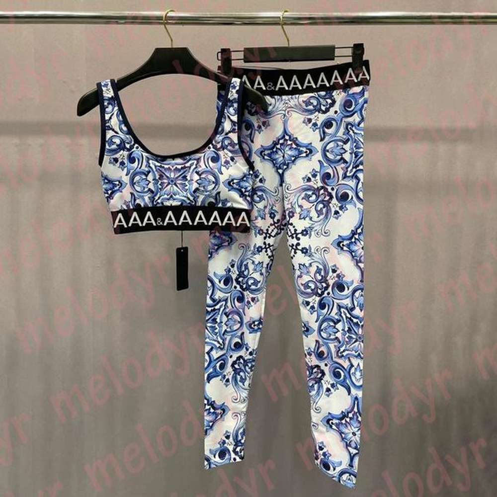 designer yoga vest pants set for women fashion print sport