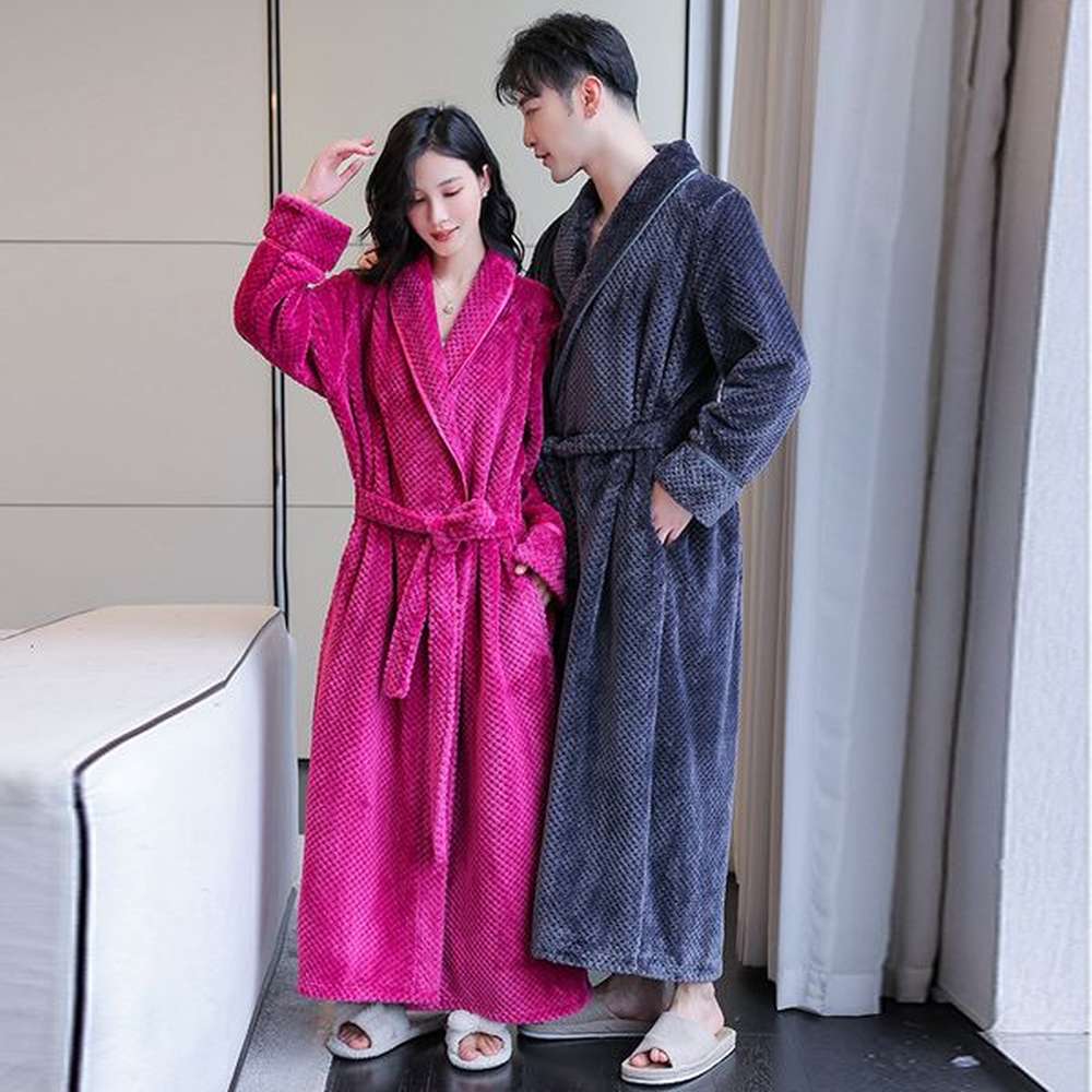 designers autumn and winter long flannel womens couple pajamas comfortable