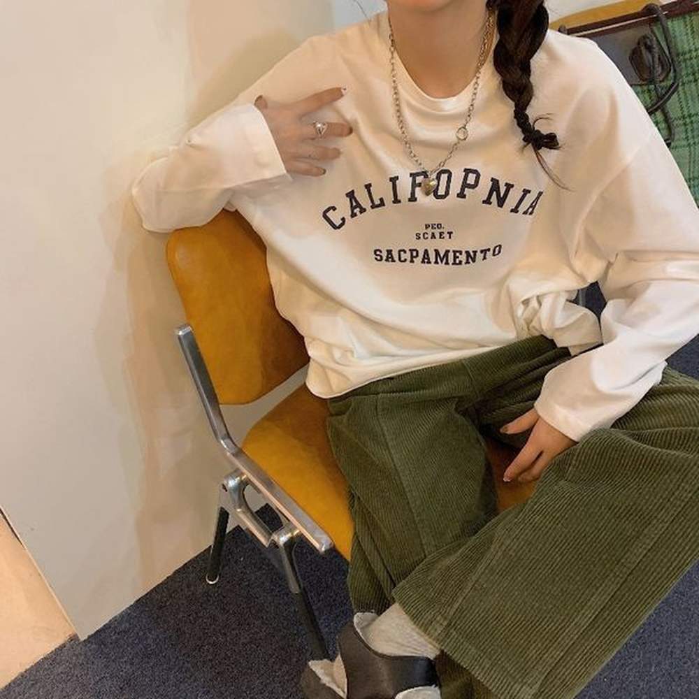 designers early autumn new loose korean letter print student versatile