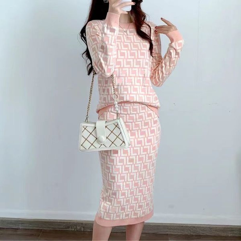 designers new full letter printed sweater knitted long skirt set