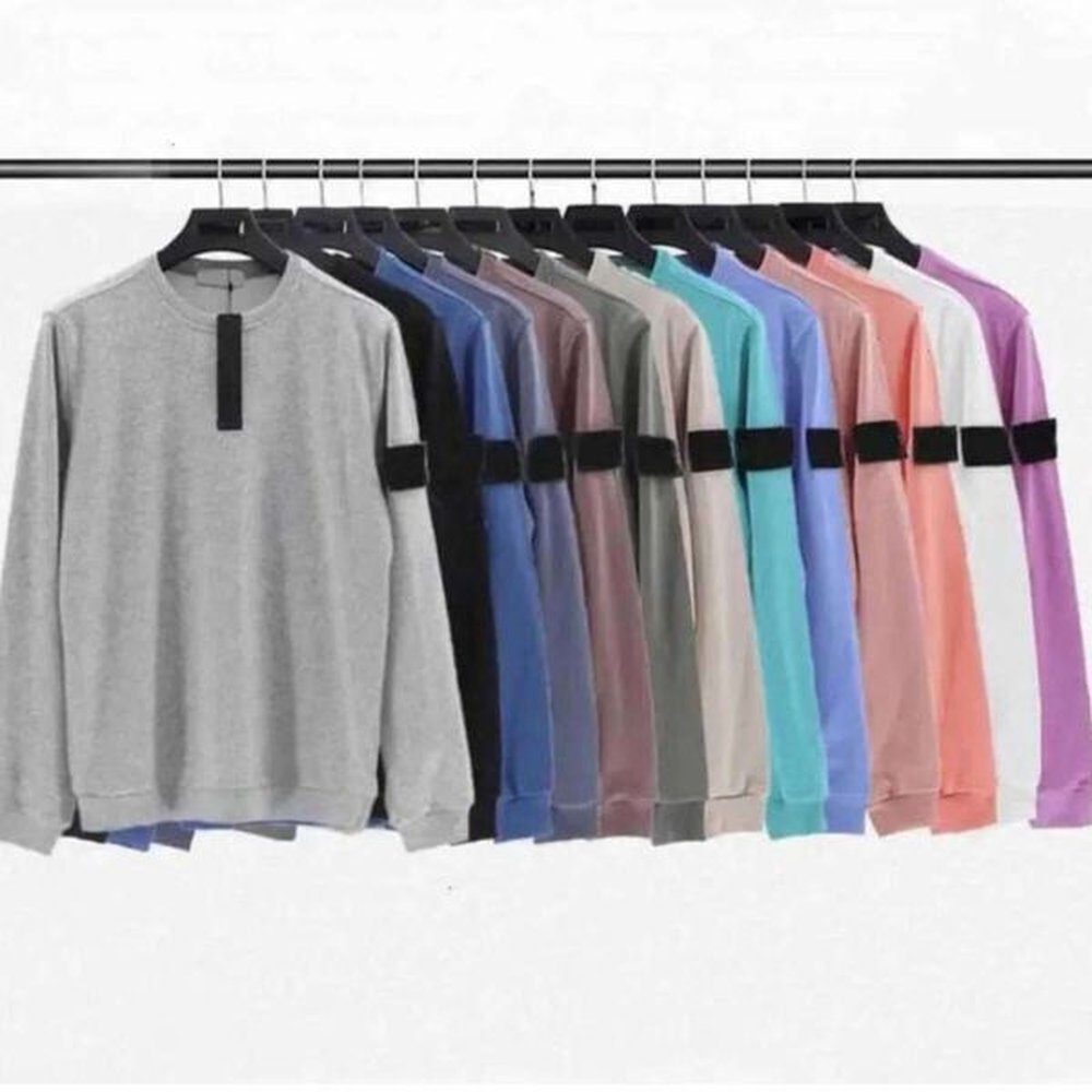 2024 Designers Stones Classic Badge Sleeve Long Bottom Shirt Island Men and Women Couples Loose Simple Cotton Versatile Pullover Jumper Hood