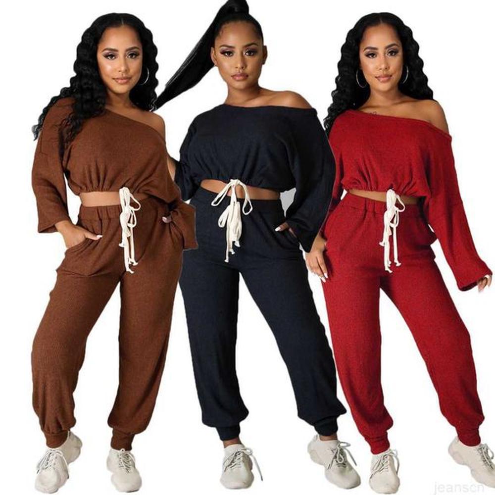 designers women clothes solid rib off shoulder strap loose