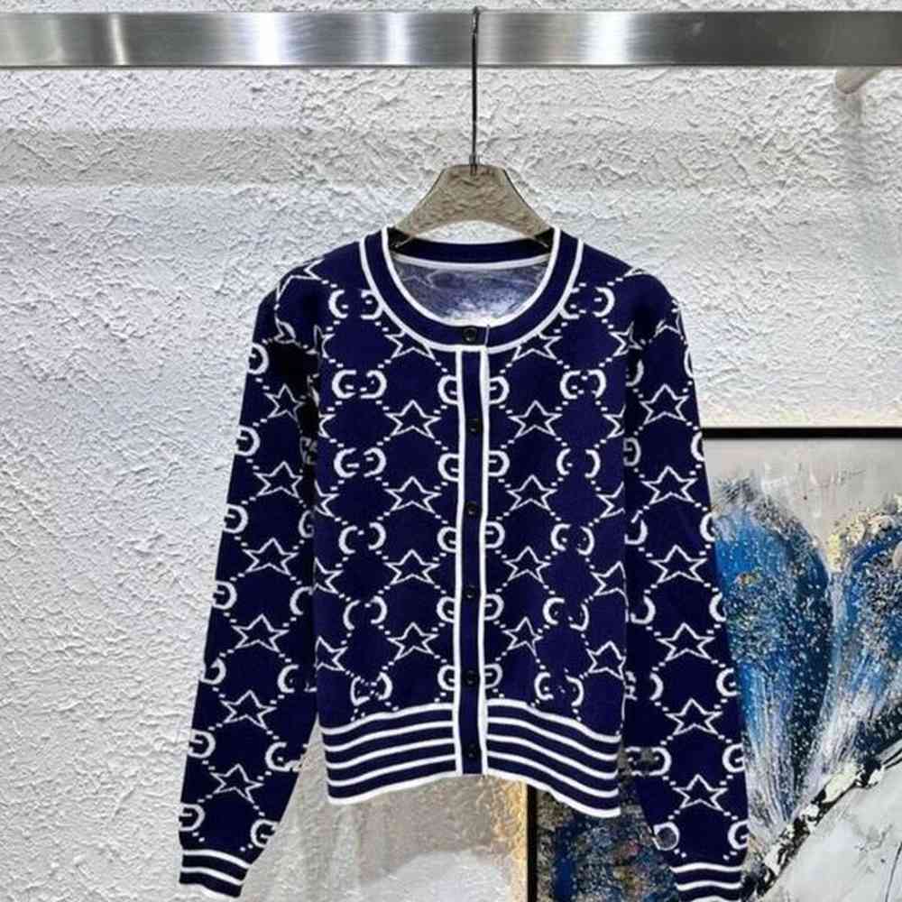 desinger luxury cardigans knitted round neck printed stars casual spring