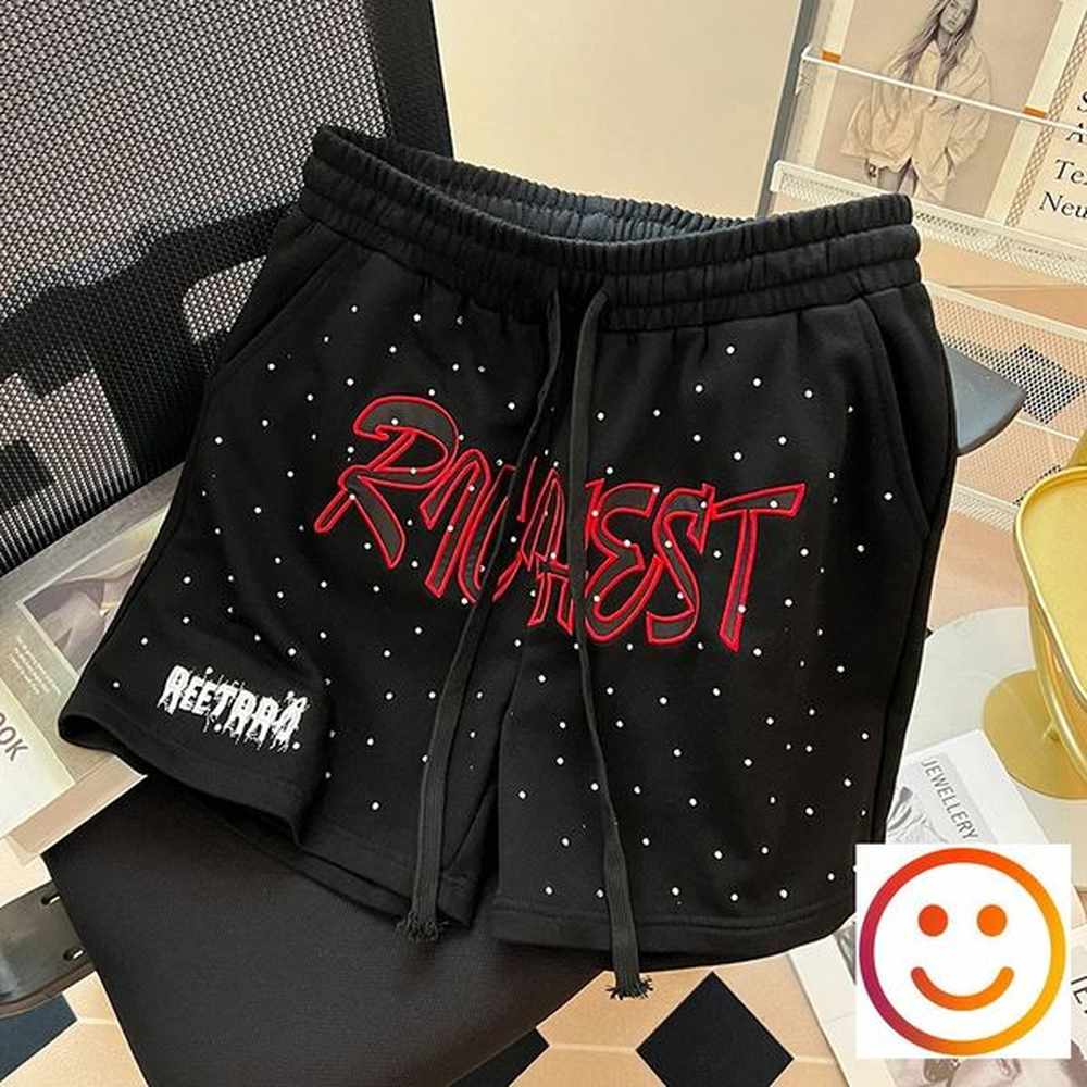 Diamond Patch Embroidered Letter Casual Shorts Loose Drawstring Shortpants Jorts for Men Women 250208