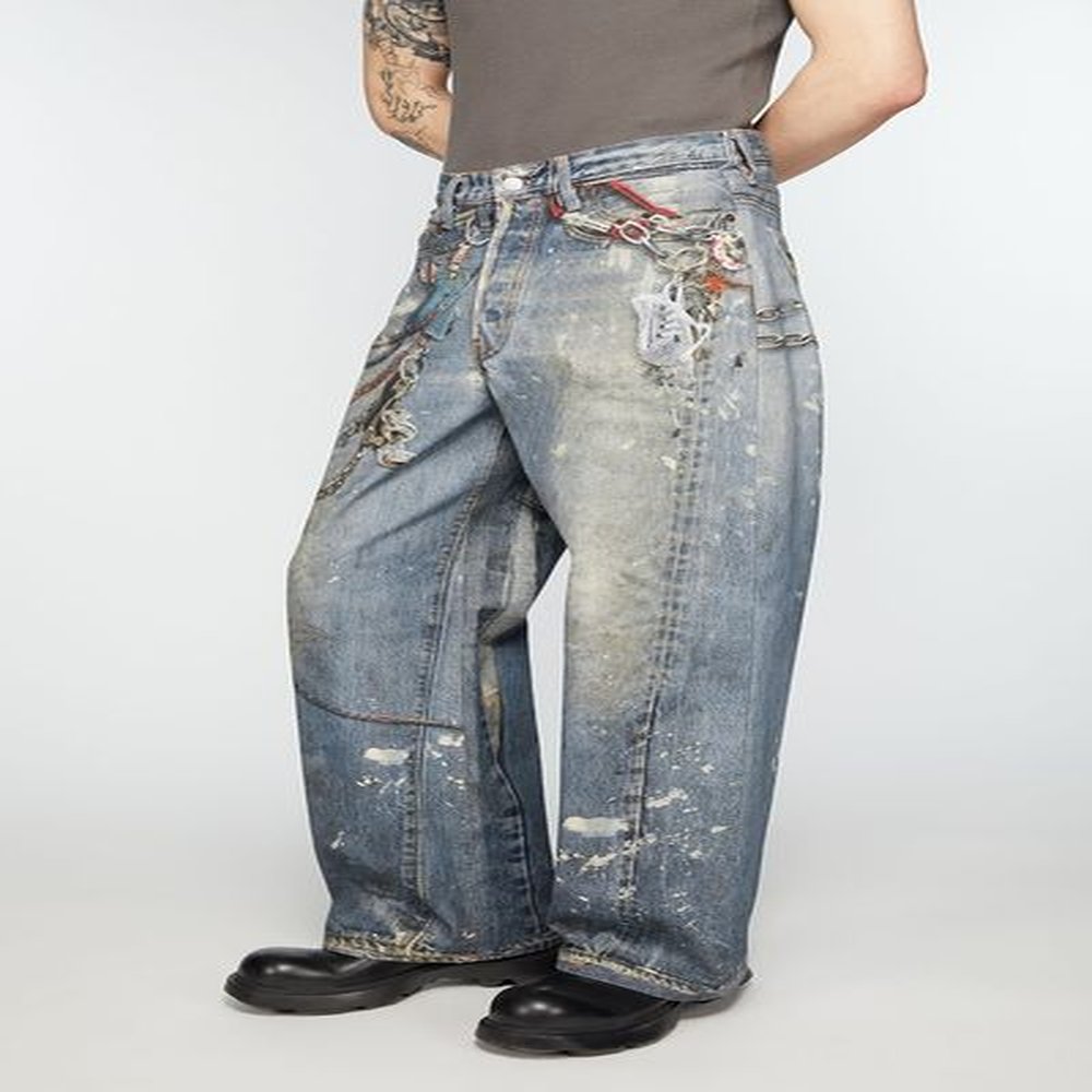 Digital Print Jeans Wash Blue Men Hip Hop 1 Quality Street Wear Trousers Real Pics 25SS