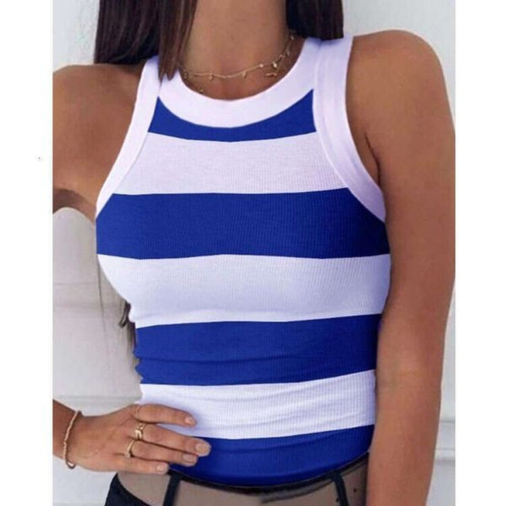 digital womens round neck ishaped sexy summer striped printed sleeveless