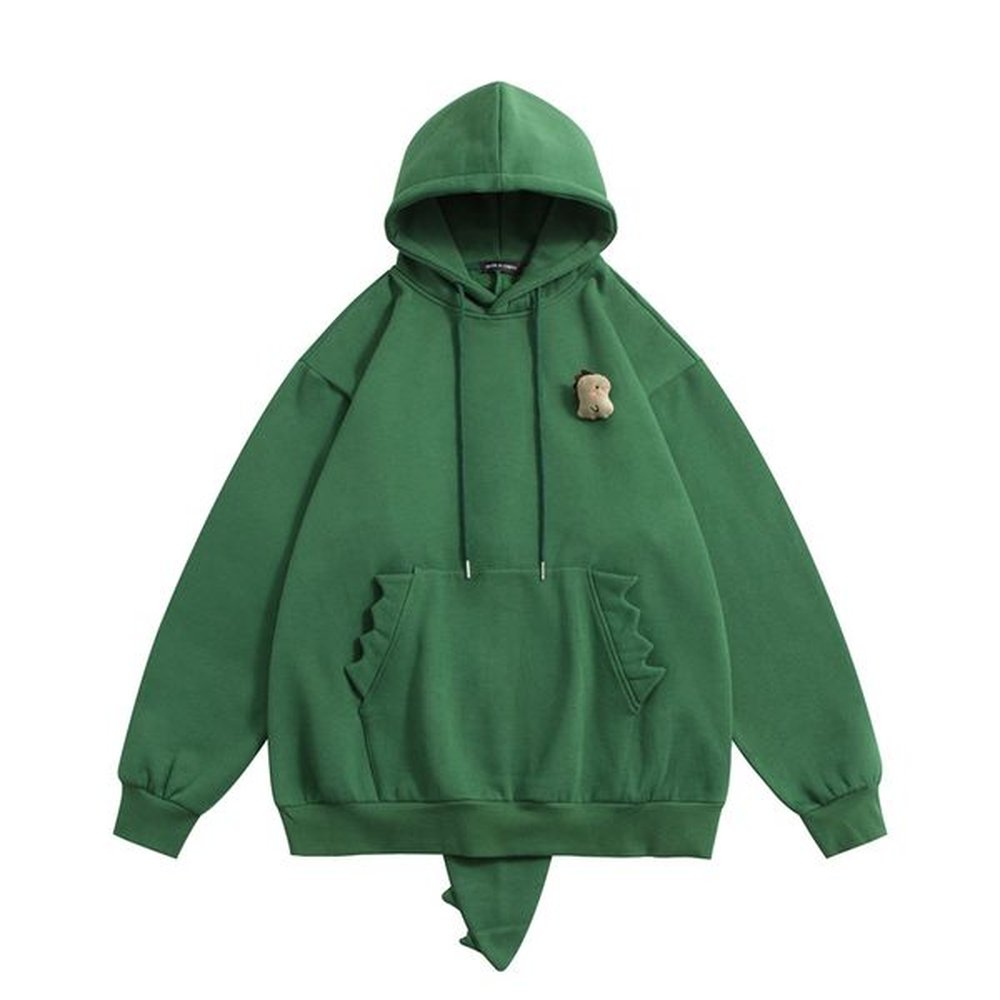 Dinosaur Hoodie Fin Tail Loose Y2K Pullover Sweatshirt Men 2024 Harajuku Oversized Hip Hop Streetwear Hoodie Fleece Tracksuit