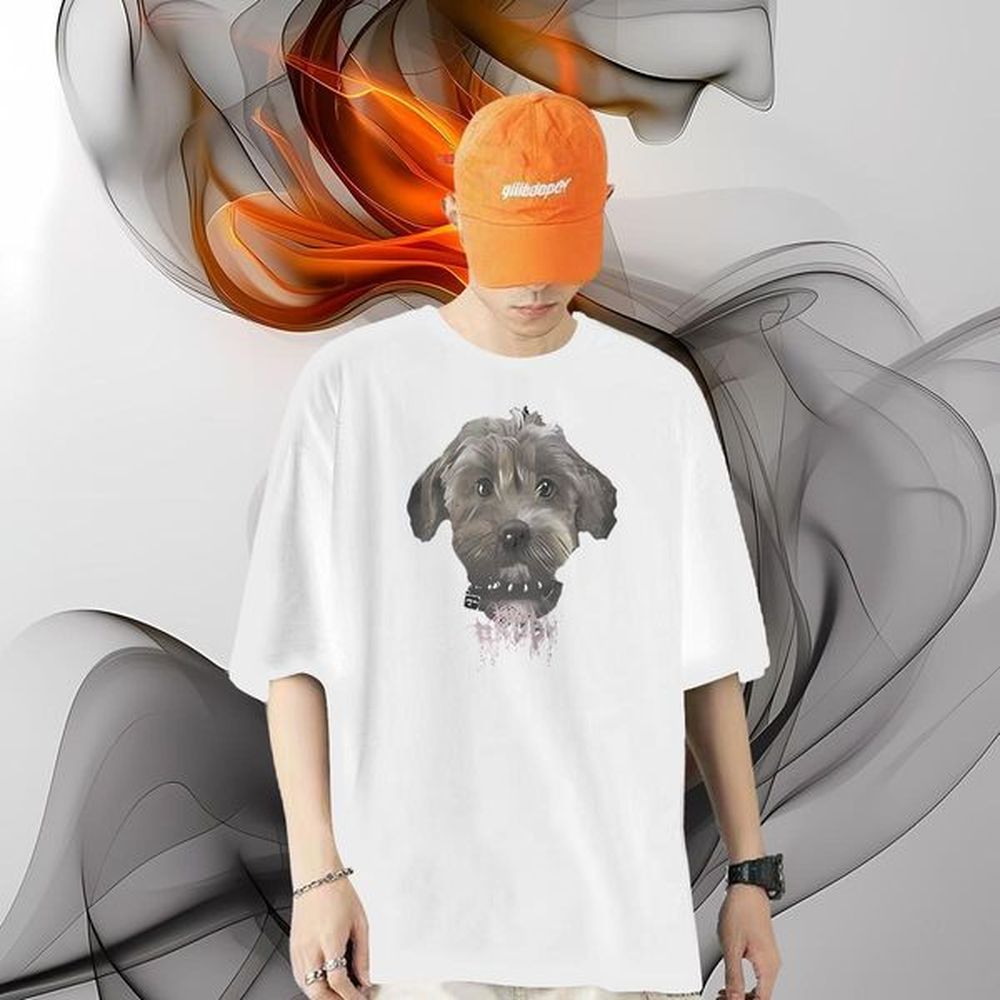 2024 DIY 100% Cotton 230g Man T Shirts dog Hip Hop Tshirts Tees Breathable Crew Neck Comfortable Graphic