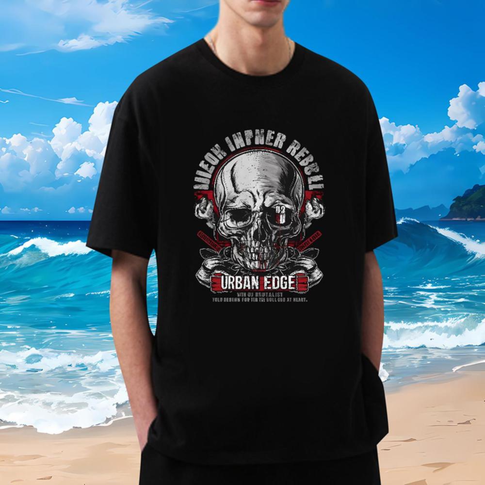 DIY Customized T Shirts Men Skeleton 230g Cotton Oversized 3XL 4XL Tshirt for Man Woman Spring Summer Breathable Crew Neck Cotton Loose Fit