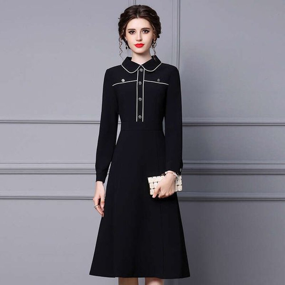 doll neck dress autumn new collection black interior long