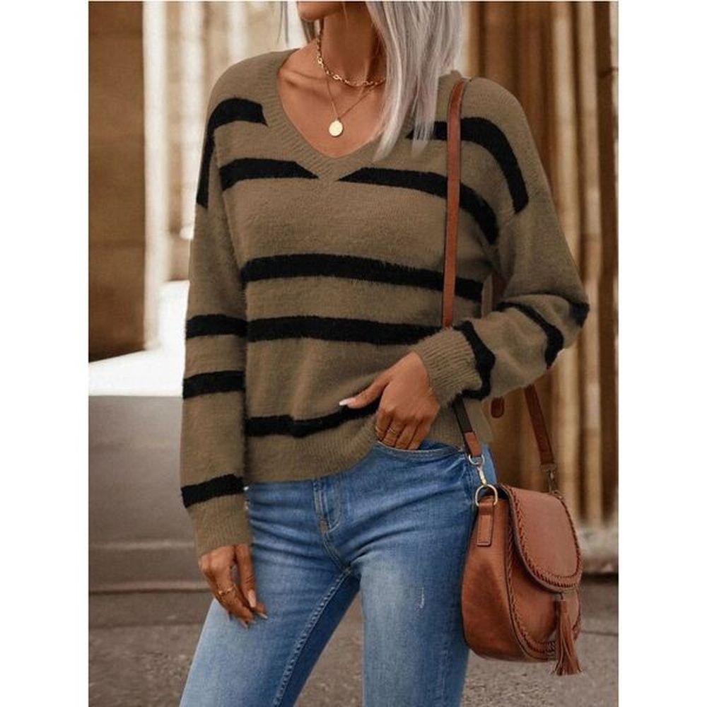 dongdumaoyi knitted sweater classic versatile striped sweater for autumn and