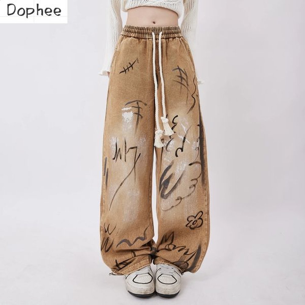 dophee dopamine jeans for women autumn creative graffiti loose straight
