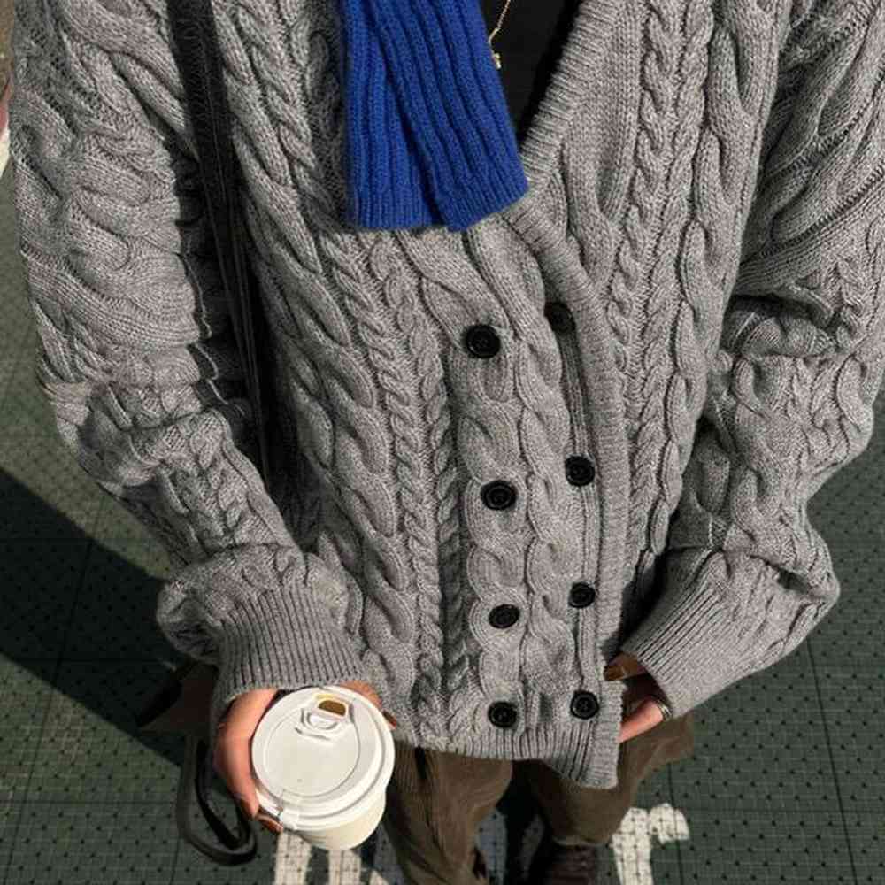 double breasted grey fried dough twists sweater coat new autumn