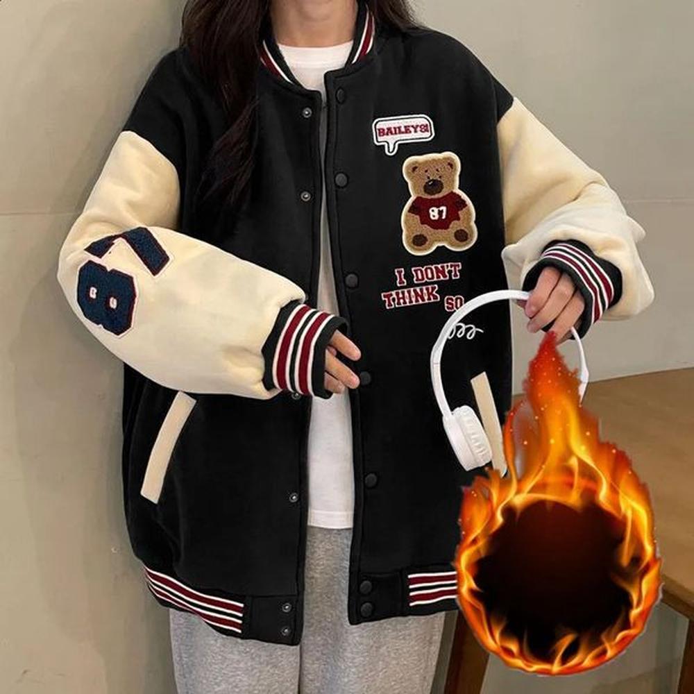 double screw stamping and velvet baseball jacket for women hong