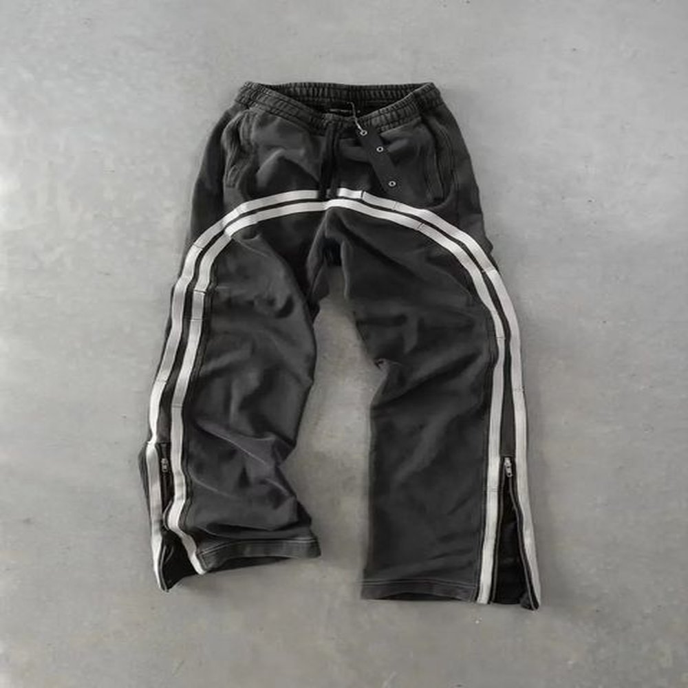 double stripes zipper cargo pants yk harajuku embroidered streetwear high