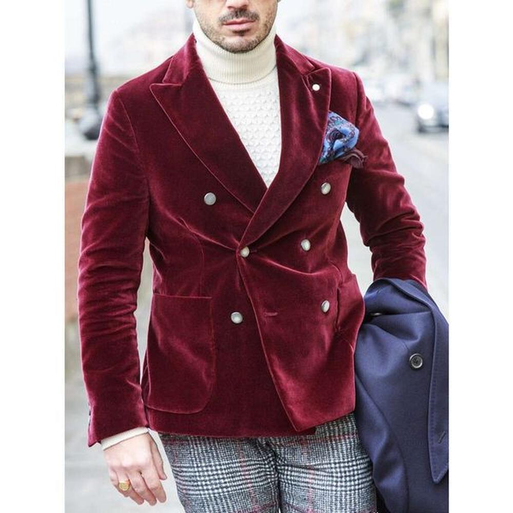 Double-breasted Jackets Man Dress Elegant Men's Veet Jacket Mens Suit Coats New in Suits and Blazers Male & Coat