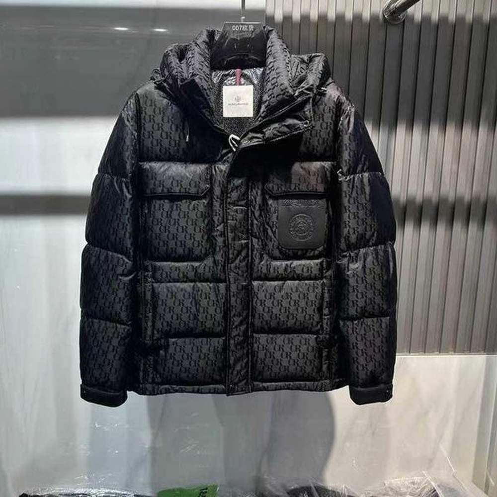 Down and cotton jacket winter trendy brand jacquard 2024 new workwear hooded warm mens cold proof jacket