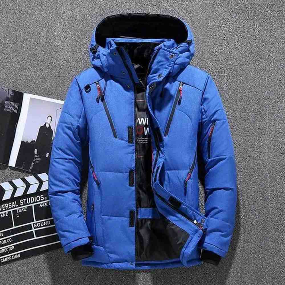 Down jacket mens white duck winter coat windproof and warm Parkas travel camping coat new thick solid color hooded sweatshirt W241116