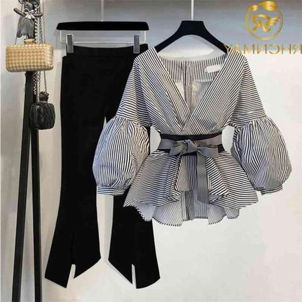 down jacket spring summer pcs suits womens striped bow