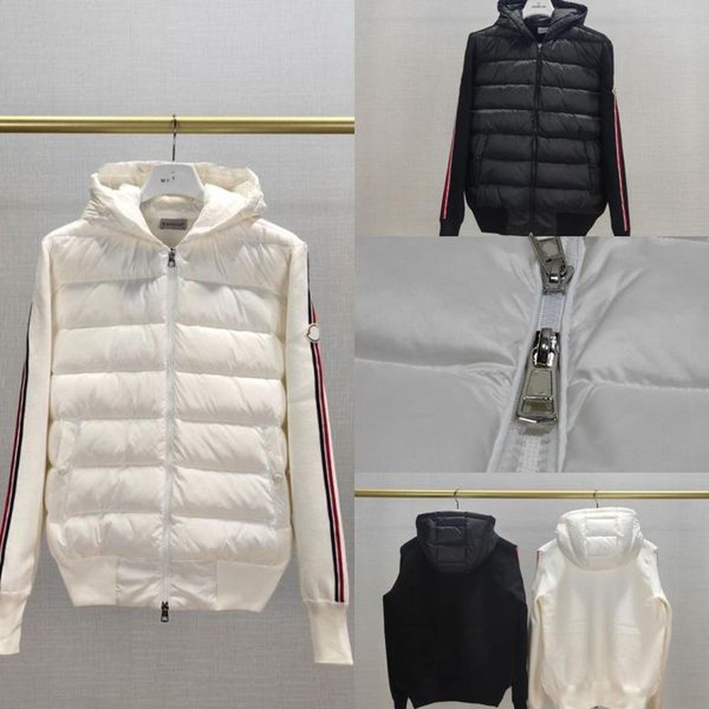 Down Knitted Hoodie man designer down jacket Women's winter jacket fur integration white goose down filling splicing wool knitted fabr