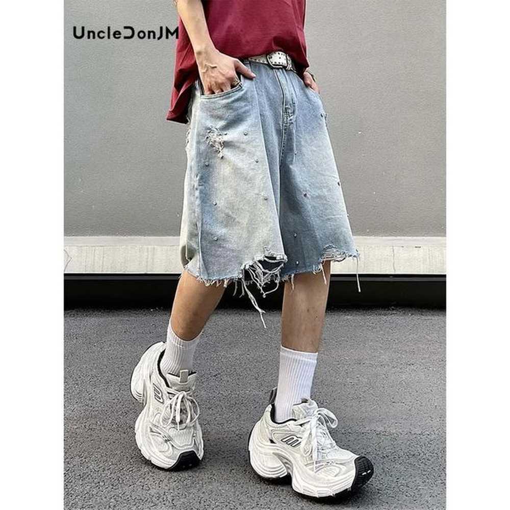 Drilling Holes Burr Jorts Mens Summer Loose Ripped Denim Shorts 241126