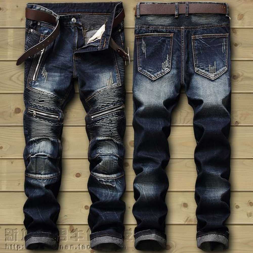 Drop Fashion Bicycle Jeans Mens Distressed Stretch Tear Hip Hop Ultra Thin Fit Punch Punk Denim Cotton Pants 240820