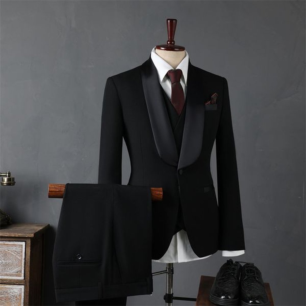 D1218Suit green collar groom wedding suit men's slim handsome wedding
