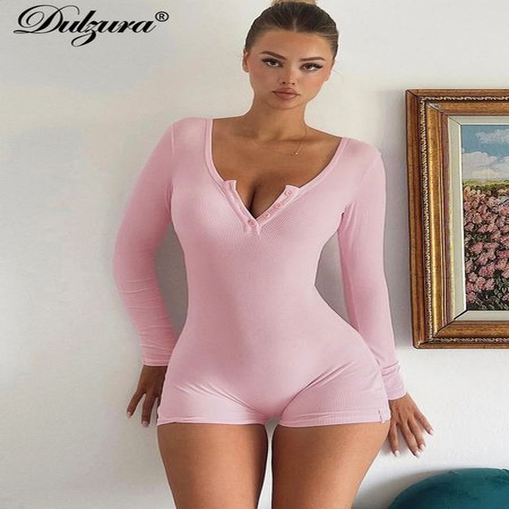 dulzura skinny long sleeve playsuits solid bodycon jumpsuits rompers evening