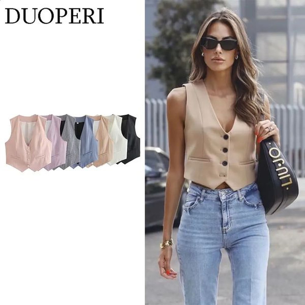 duoperi women fashion vneck tops vest single breasted sleeveless female